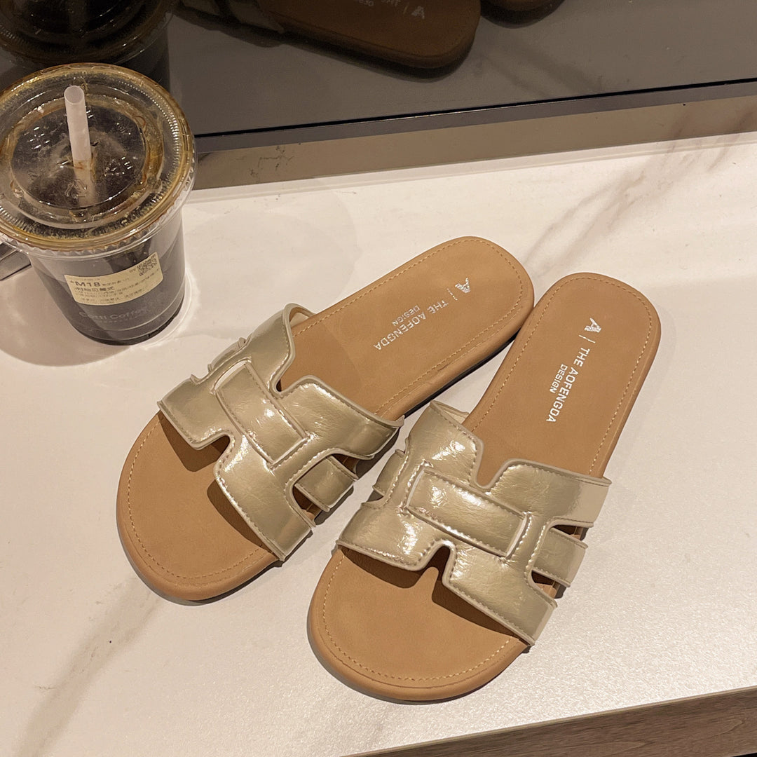Damen Elegante Slide-Sandalen mit funkelndem Metallverschluss R&B