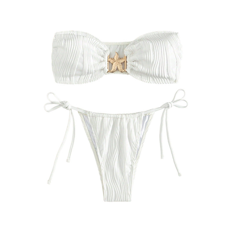 Damen Bandeau-Bikini mit dekorativem Muschelverschluss R&B
