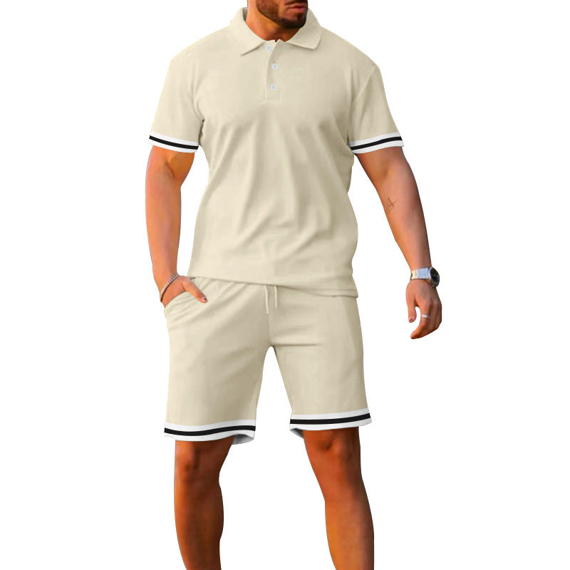 Herren Sportliches Polo- und Shorts-Set mit Kontrastdetails R&B