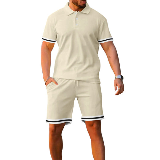 Herren Sportliches Polo- und Shorts-Set mit Kontrastdetails R&B