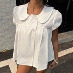 Damen Bluse mit raffinierter Knopfleiste und verspielten Puffärmeln R&B