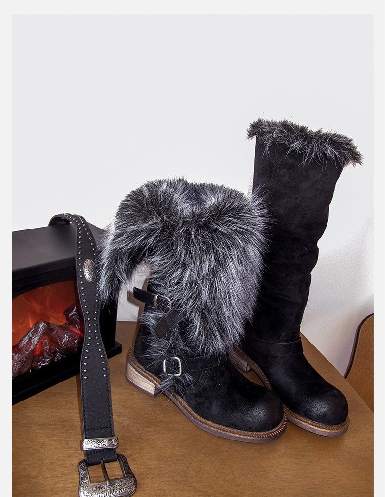 Damen Winterstiefel mit modischem Kunstfellkragen und robustem Profil R&B