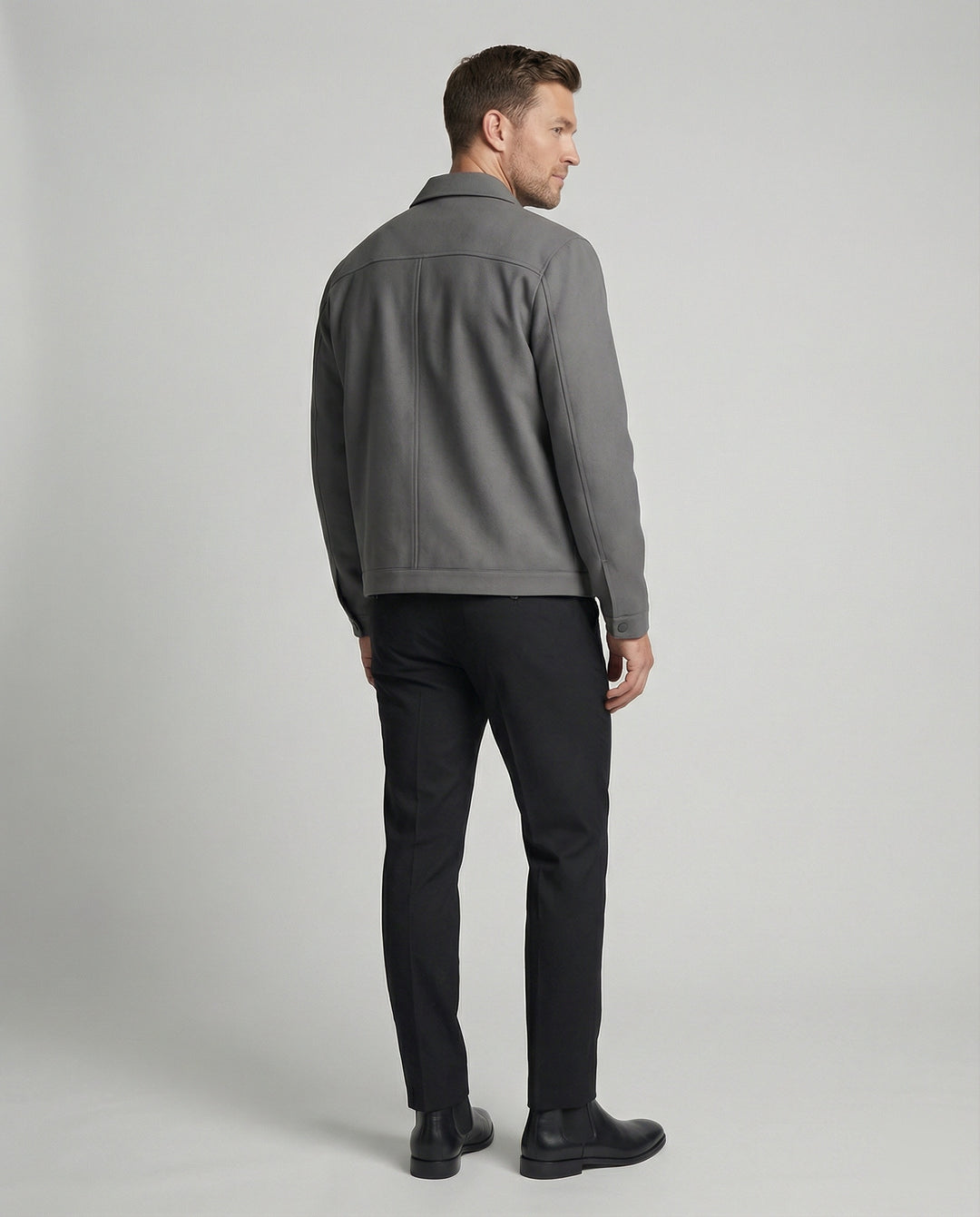 Herren kurze minimalistische Reißverschlussjacke mit Hemdkragen und kastiger Silhouette R&B