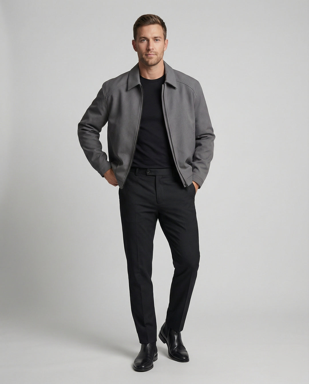 Herren kurze minimalistische Reißverschlussjacke mit Hemdkragen und kastiger Silhouette R&B