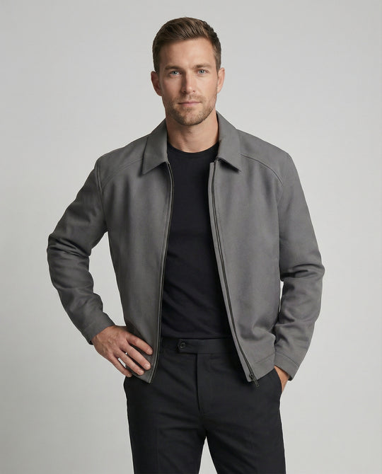 Herren kurze minimalistische Reißverschlussjacke mit Hemdkragen und kastiger Silhouette R&B