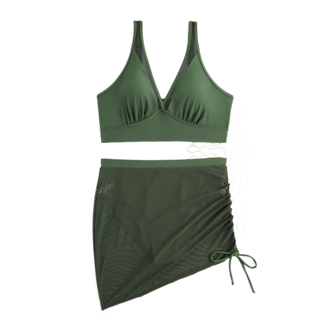 Damen Sportliches Bikini-Set mit transparentem Wickelrock R&B