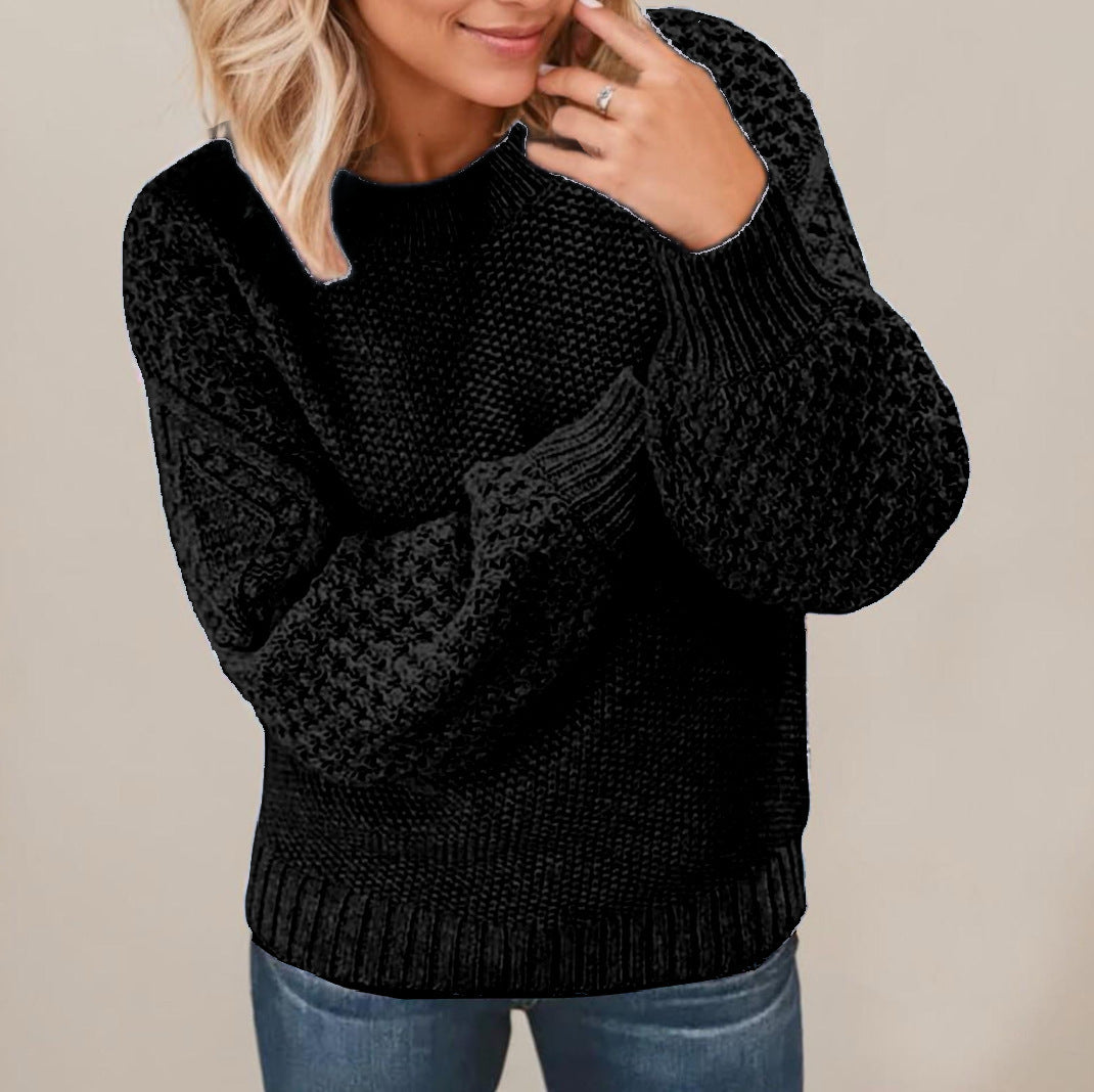 Damen Grober Strickpullover mit voluminösen Ärmeln und einzigartiger Textur R&B