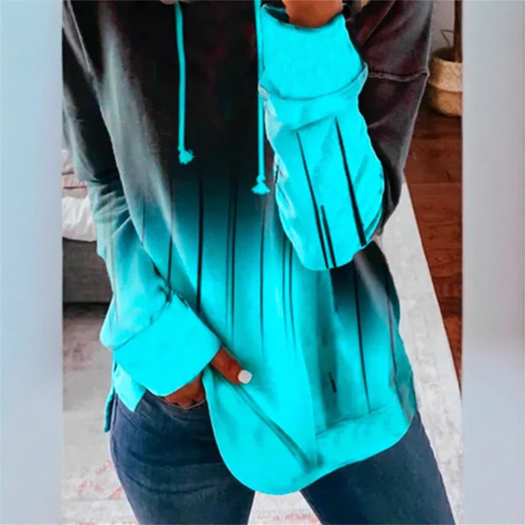 Damen nan Relaxed-Fit Kapuzen-Sweatshirt mit Ombre-Effekt, Kordelzug, abgerundetem Saum und seitlichen Schlitzen R&B