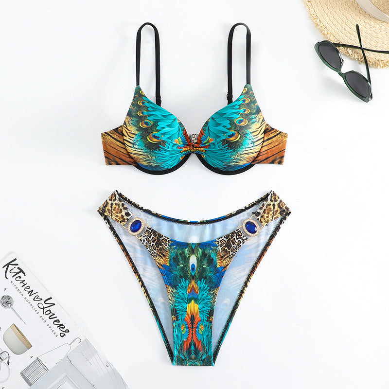 Damen Triangel-Bikini-Set mit modischem Schmuckdetail und verstellbaren Trägern R&B