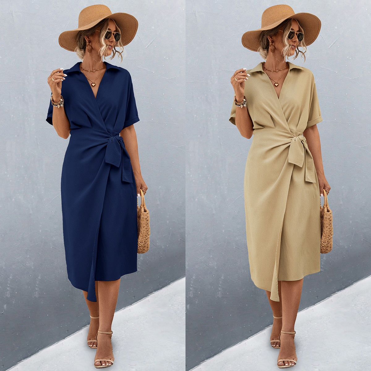 Damen Midikleid mit Wickeloptik R&B