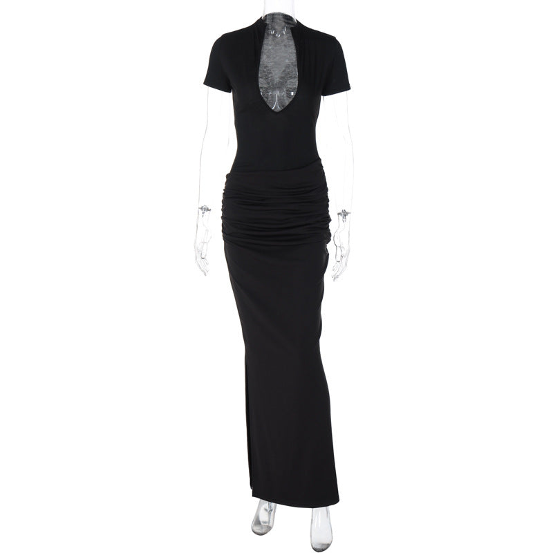 Damen Elegantes Maxikleid mit tiefem Ausschnitt und Raffungen R&B