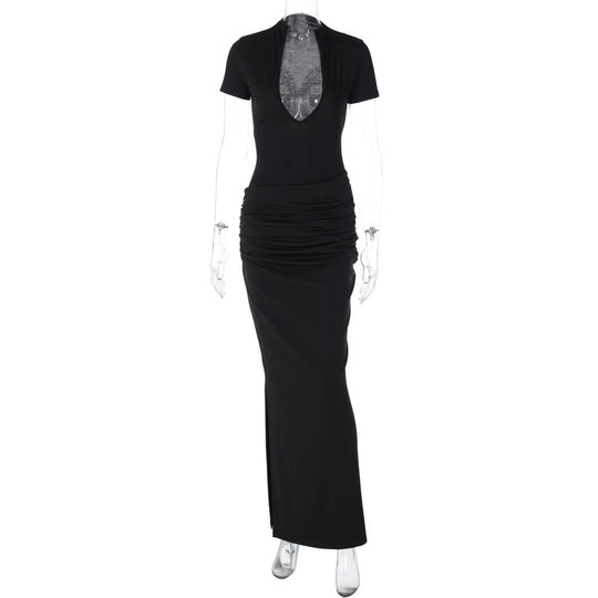 Damen Elegantes Maxikleid mit tiefem Ausschnitt und Raffungen R&B