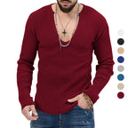 Herren Langarm-Rippenpullover mit tiefem V-Ausschnitt und modernem Schnitt R&B