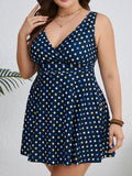 Damen Badesommerkleid mit modischem V-Ausschnitt und gepunktetem Design R&B