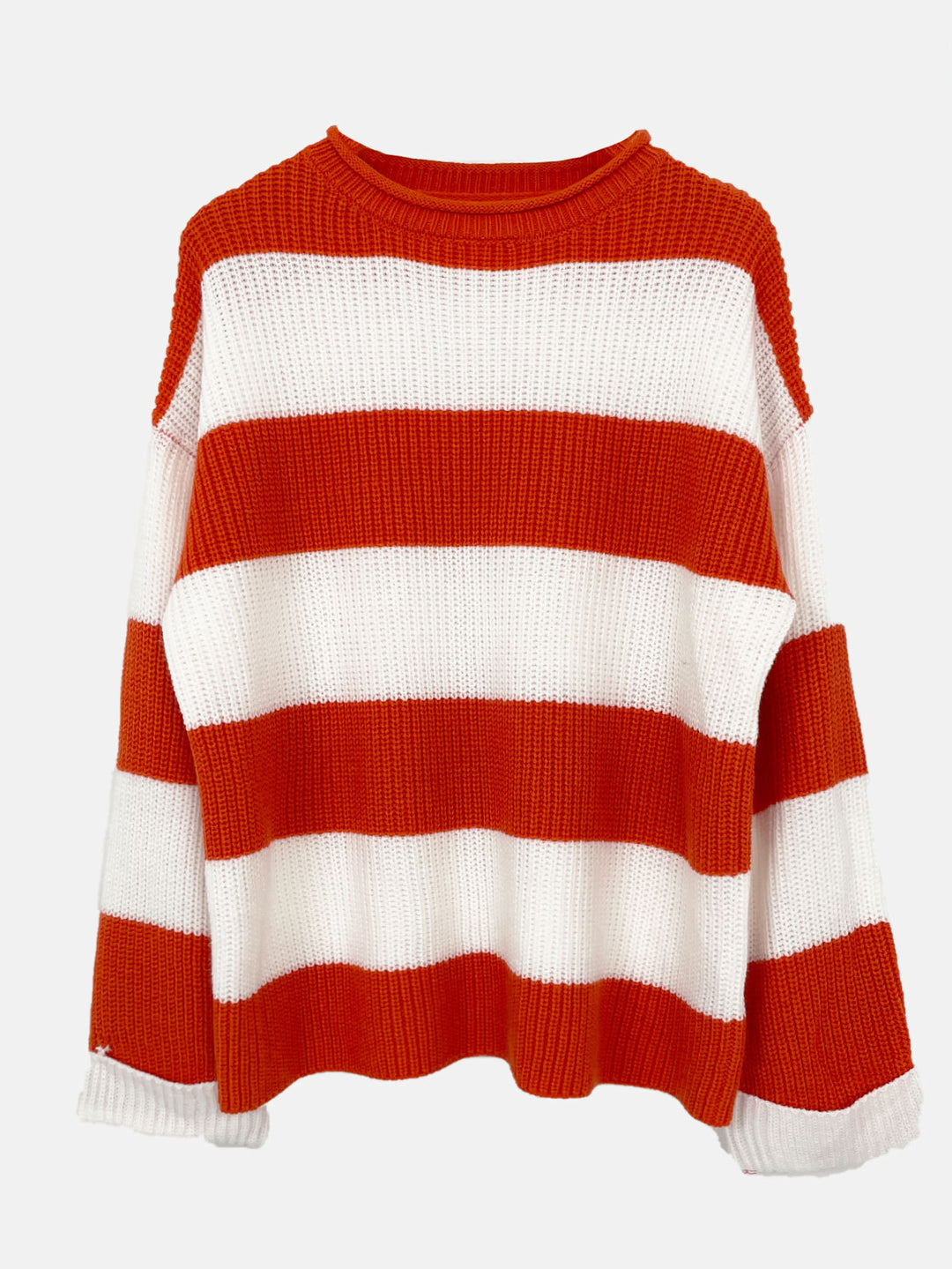 Damen lässiger Strickpullover mit breiten Streifen und lockerer Passform R&B