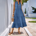 Damen Midikleid mit Knopfleiste und voluminösen Rüschendetails R&B