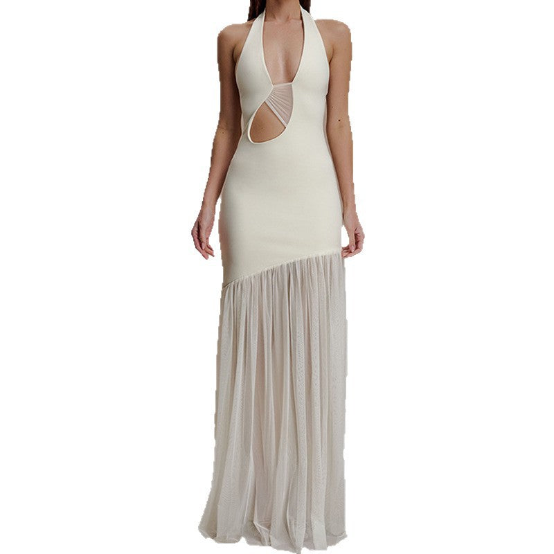 Damen Elegantes Maxikleid mit asymmetrischem Schnitt und tiefem V-Ausschnitt R&B
