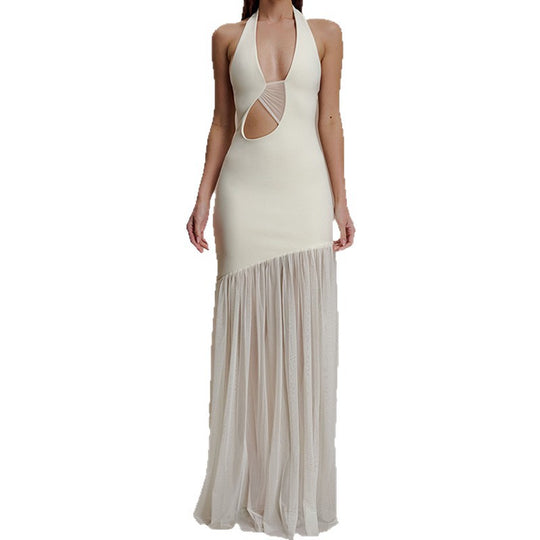 Damen Elegantes Maxikleid mit asymmetrischem Schnitt und tiefem V-Ausschnitt R&B
