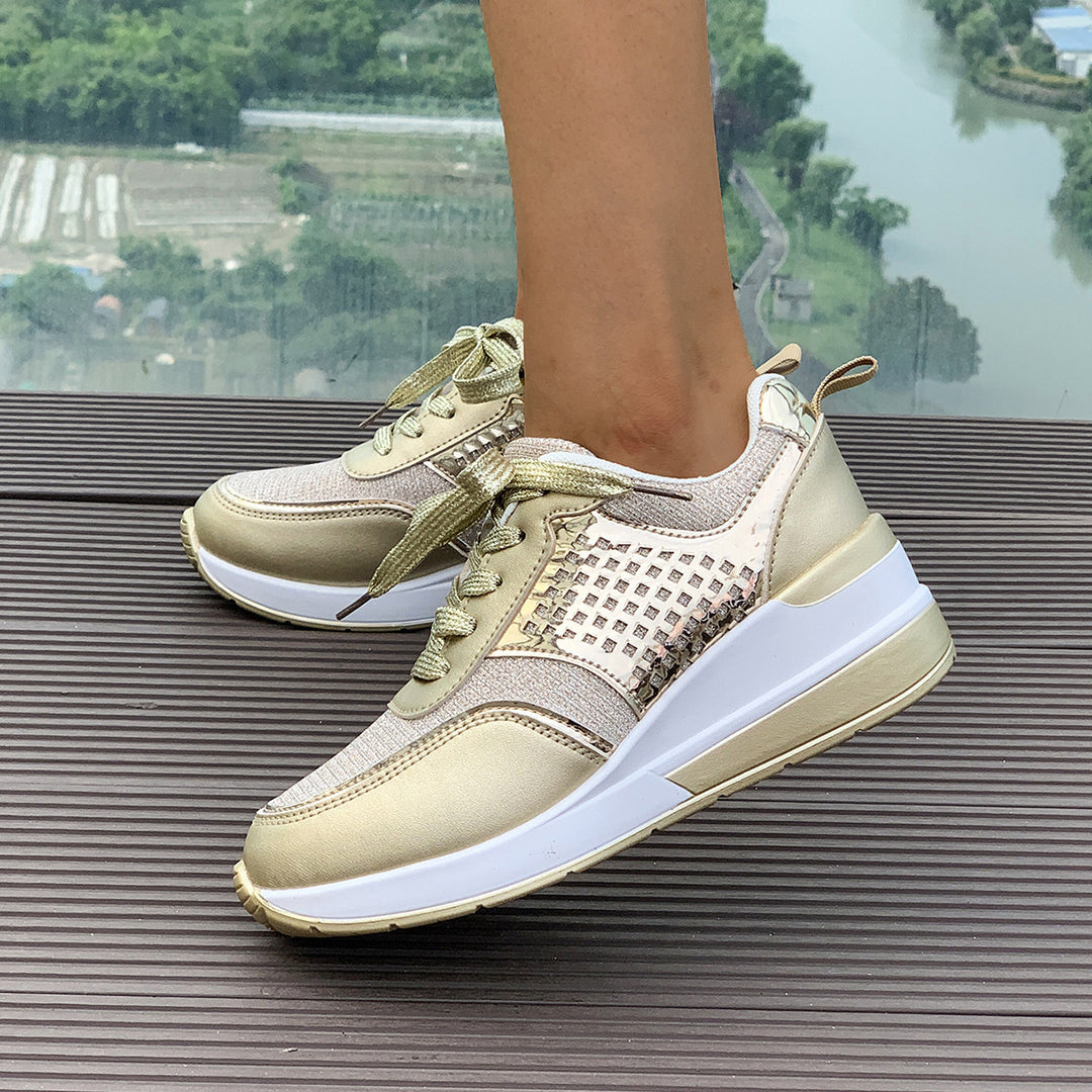 Damen modische Sneakers mit atmungsaktivem Obermaterial und eleganten Glitzerakzenten R&B
