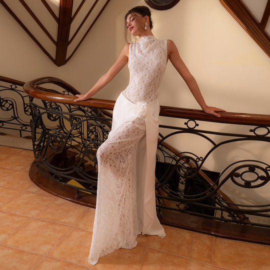 Damen Elegantes Hochzeitskleid mit Spitze und schwingendem Rock R&B