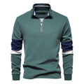 Herren nan Halbzip-Pullover mit Stehkragen, gestreiftem Krageninnenband und Kontrastärmeln R&B