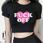 Damen figurbetontes Kurzarm-T-Shirt mit verspieltem Aufdruck R&B