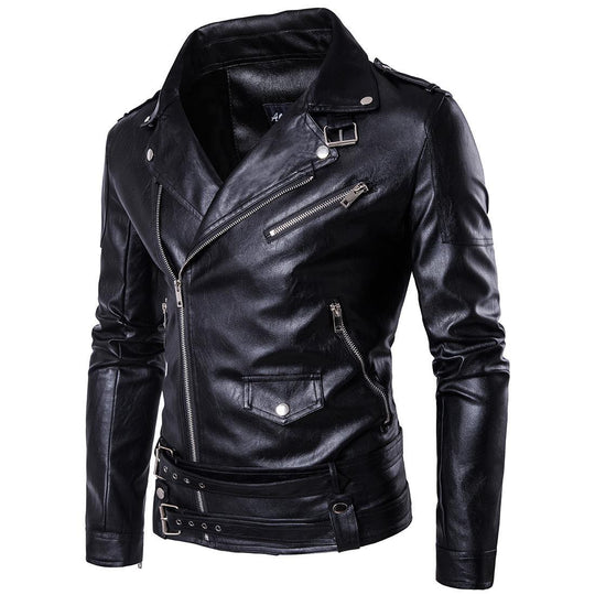 Herren Bikerjacke aus hochwertigem mit asymmetrischem Reißverschluss und dekorativen Schnallen R&B
