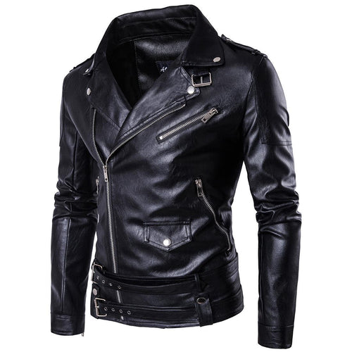 Herren Bikerjacke aus hochwertigem mit asymmetrischem Reißverschluss und dekorativen Schnallen R&B
