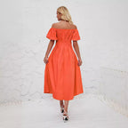Damen Off-Shoulder Maxikleid mit voluminösen Puffärmeln und seitlichen Taschen R&B