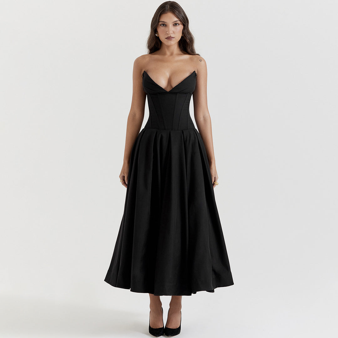 Damen Abendkleid mit elegantem Herz-Ausschnitt und voluminösem Rock R&B