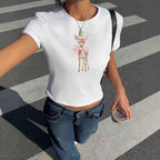 Damen T-Shirt mit süßem Reh-Motiv und farbenfrohem Aufdruck R&B