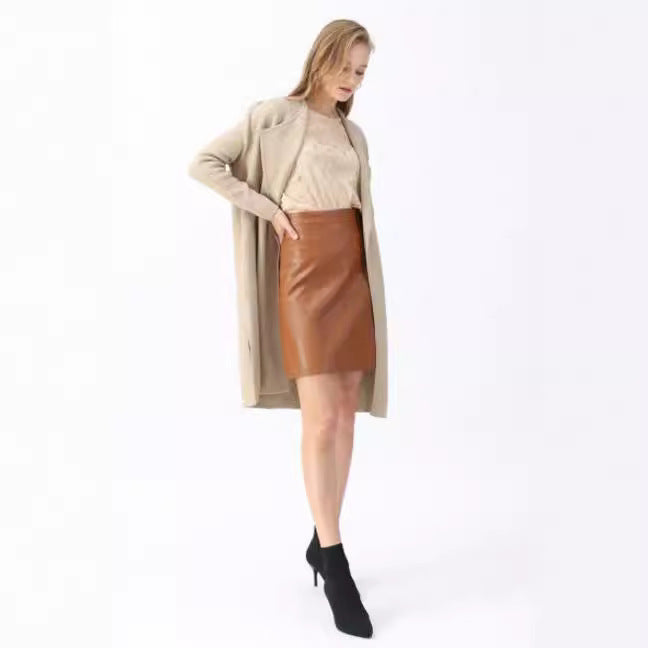 Damen elegante Strickmantel mit offenem Kragen und modischem Schnitt R&B