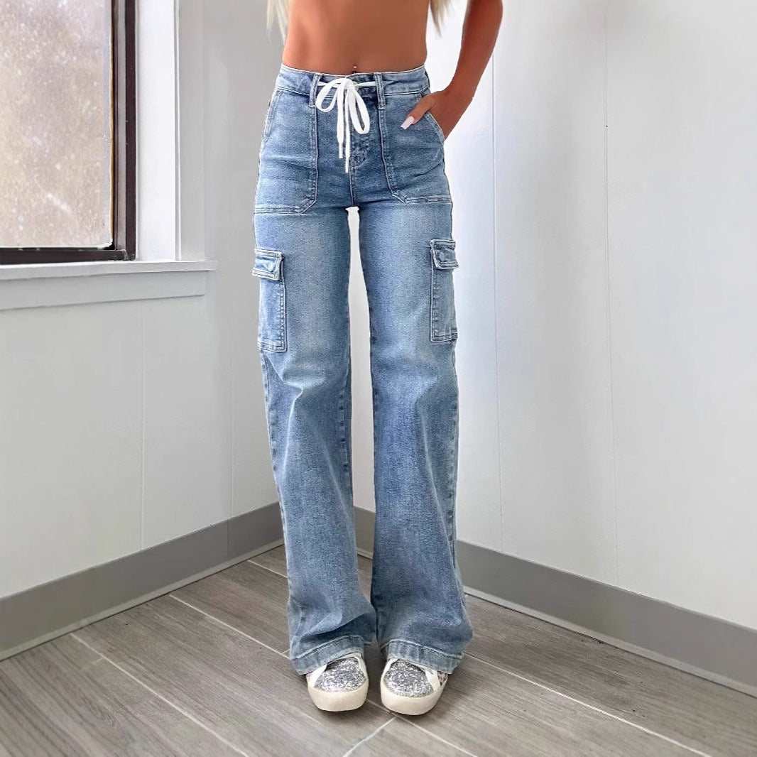 Damen Cargo-Jeans mit weitem Bein und hohen Taschen R&B