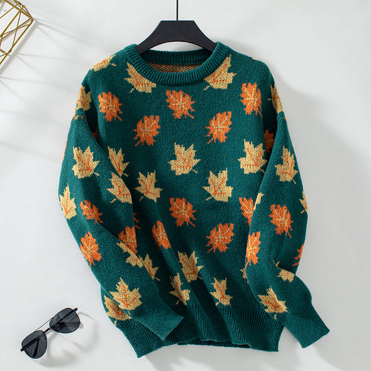 Damen Strickpullover mit strukturiertem Blättermotiv und Rundhalsausschnitt R&B