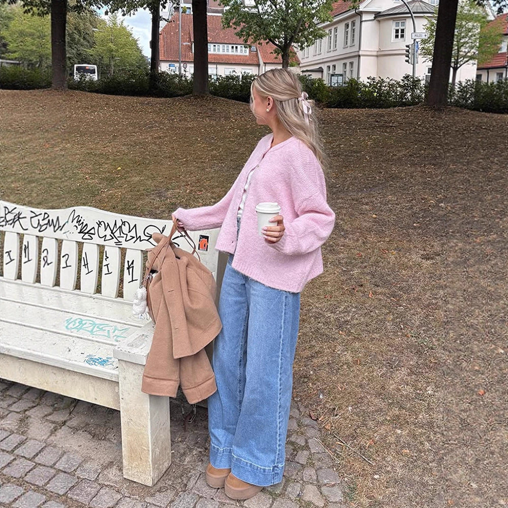 Damen lässige Strickjacke mit weitem Schnitt und Knopfdetails R&B