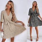 Damen Wickelkleid mit breiten Ärmeln und Taillengürtel R&B