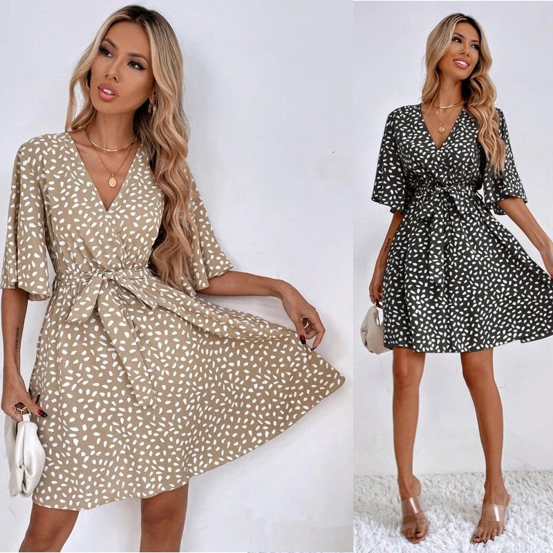 Damen Wickelkleid mit breiten Ärmeln und Taillengürtel R&B