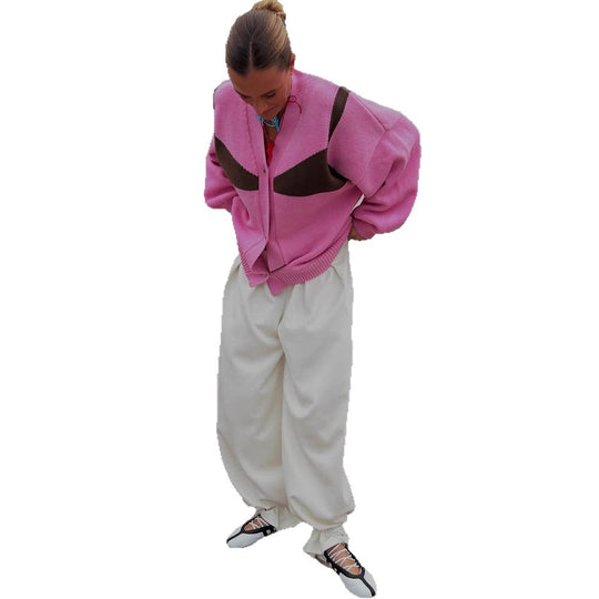 Damen oversized Strickjacke mit kontrastierenden Mustern R&B