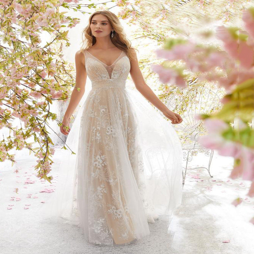 Damen Elegantes Tüll Abendkleid mit floralem Design und transparenter Oberfläche R&B