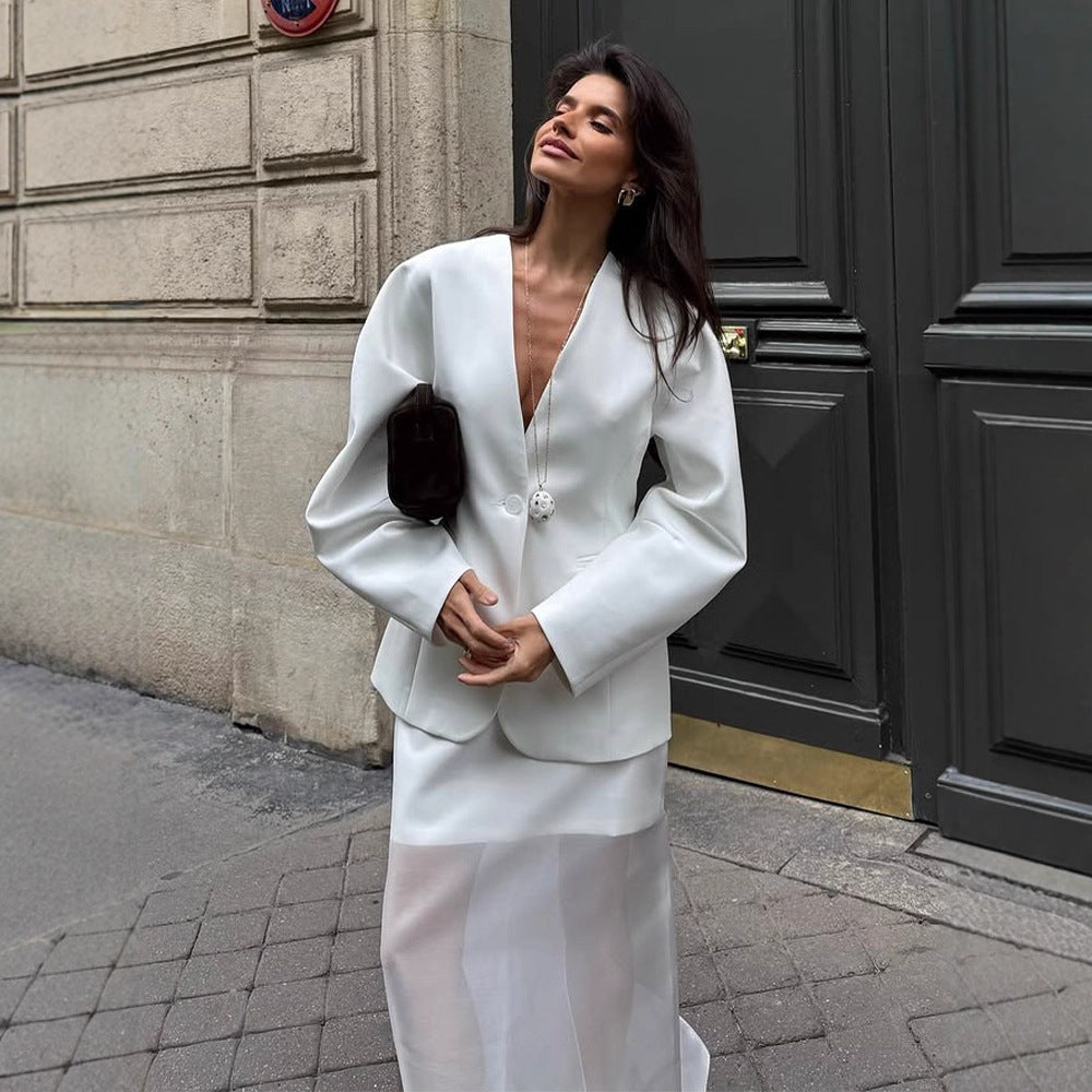 Damen elegante Blazerjacke mit dramatischen Puffärmeln R&B