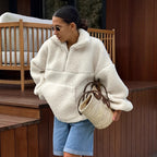Damen Fleece-Pullover mit hohem Kragen und seitlichen Taschen R&B