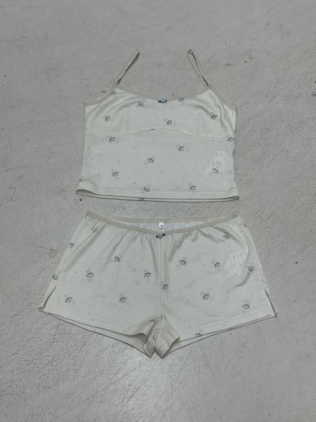 Damen Schlafanzug-Set mit feinem Blumenmuster und Spaghettiträgern R&B