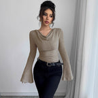 Damen Langarm Shirt mit Rippstruktur und weitem Ärmel R&B