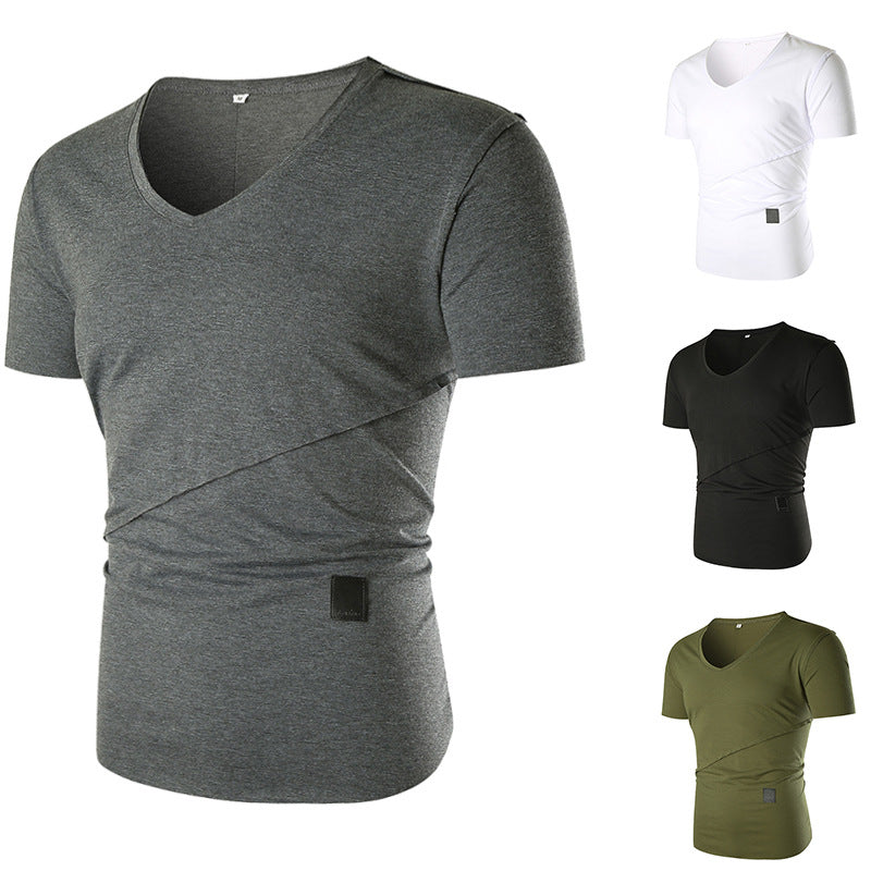 Herren V-Ausschnitt T-Shirt mit asymmetrischem Schnitt und elastischem Bund