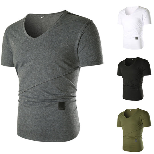 Herren V-Ausschnitt T-Shirt mit asymmetrischem Schnitt und elastischem Bund R&B