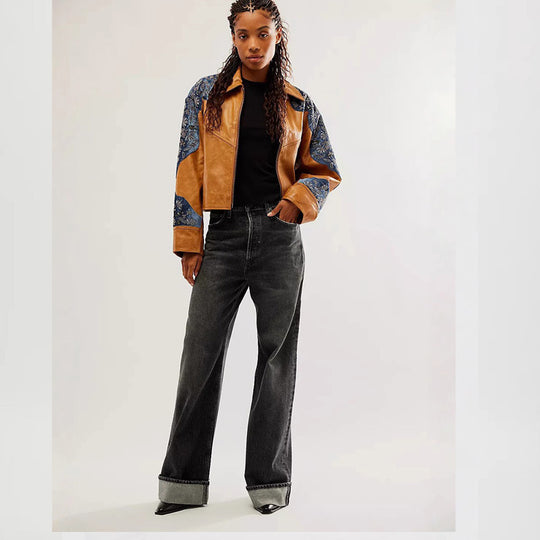 Damen Weite Jeans mit modischen Saumdetails