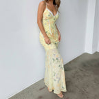 Damen Blumen Maxikleid mit raffinierten Spaghettiträgern und Spitzen-Akzenten R&B