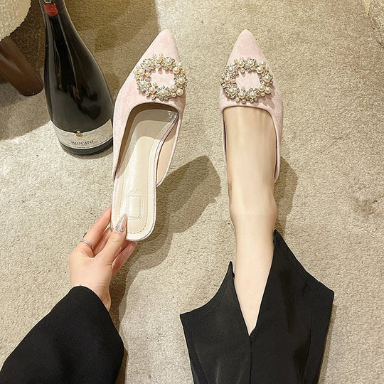 Damen elegante Mules mit funkelndem Perlenakzent R&B