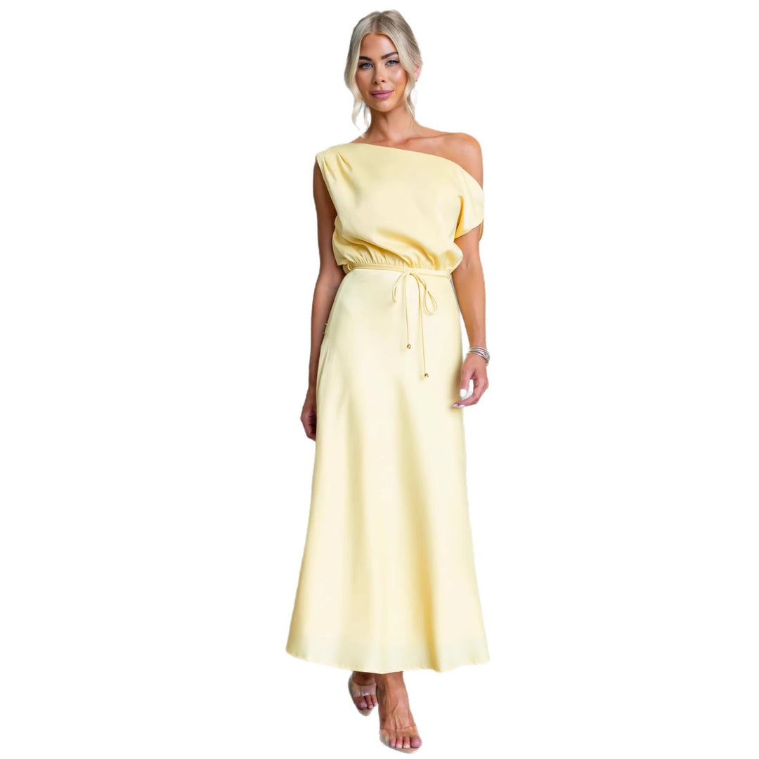 Damen Maxi-Kleid mit schulterfreiem Design und elastischem Taillenbund R&B