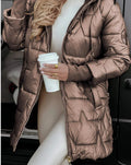 Damen Lange Steppjacke mit Kapuze und praktischen Taschen R&B
